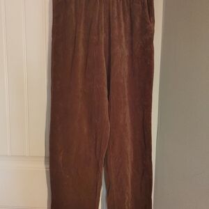 Koret Womens Casual Pant Ribbed Brown Wide Leg Flat Front Slack Size M